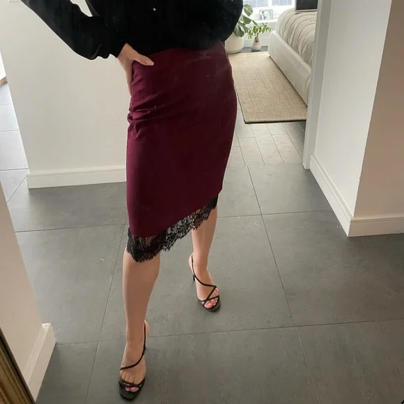 Forever 21 Skirts Forever Burgundy Pencil Skirt With Lace